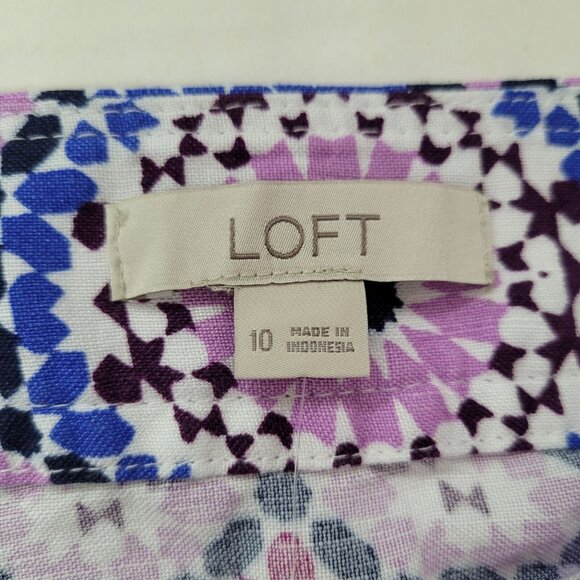 Loft Linen Wrap Skirt Women 10 Pink Blue Mosaic Floral Midi Linen/Viscose New - Picture 8 of 14